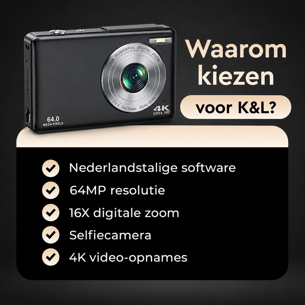 K&L - 4K 64MP - Met Selfiecamera