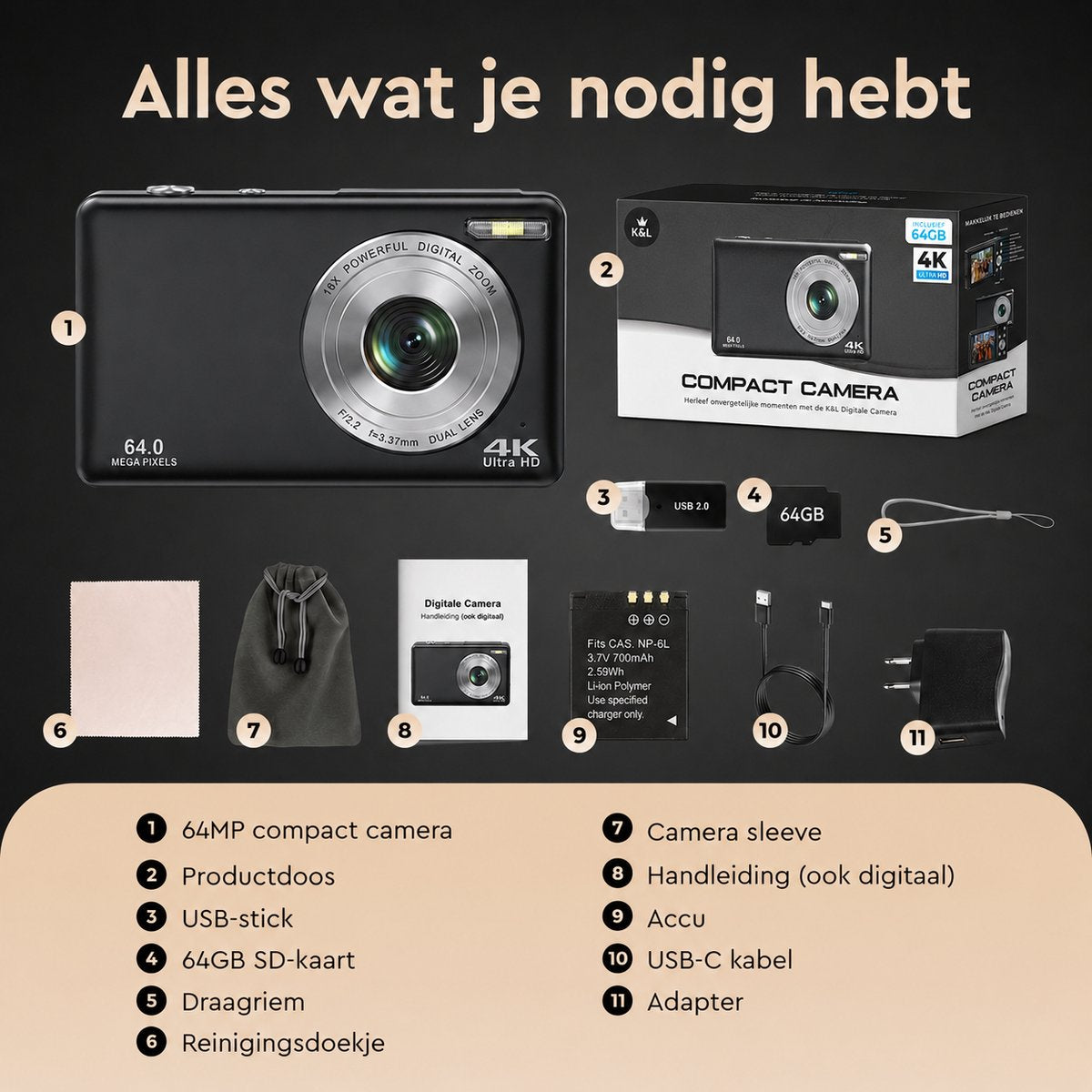 K&L - 4K 64MP - Met Selfiecamera