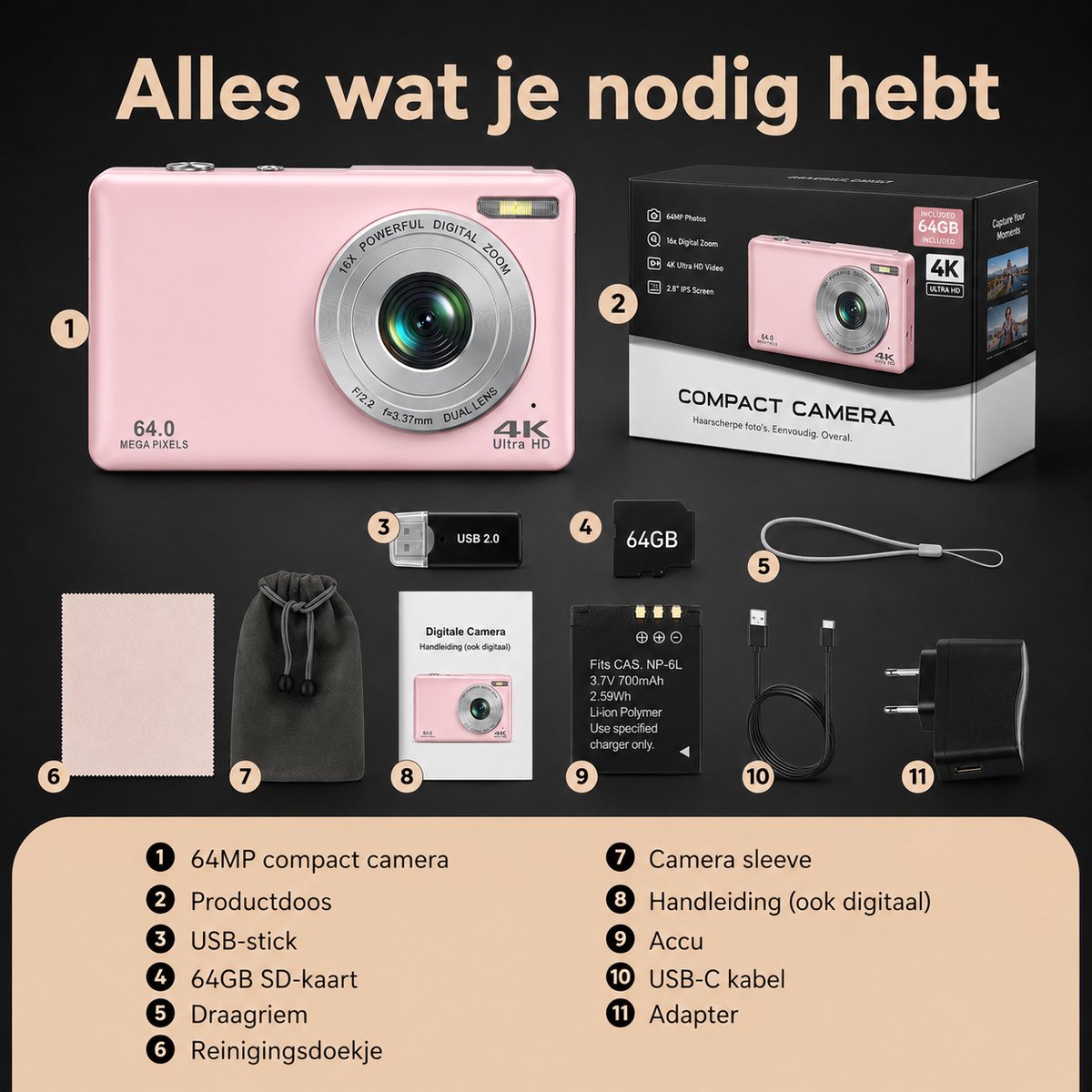 K&L - 4K 64MP - Met Selfiecamera