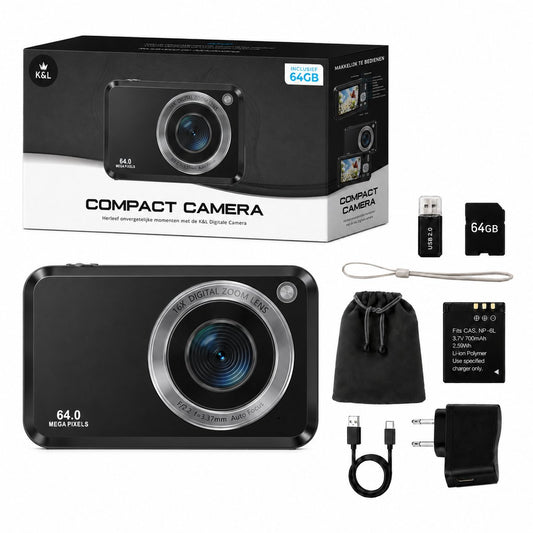 K&L - Full HD 64MP - Met Selfiecamera - Zwart