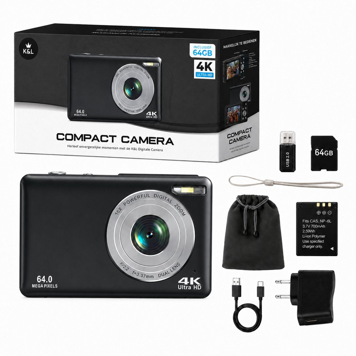 K&L - 4K 64MP - Met Selfiecamera