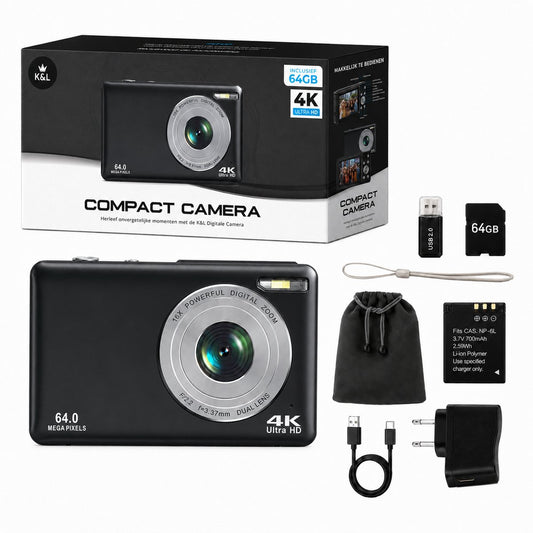 K&L - 4K 64MP - Met Selfiecamera - Zwart