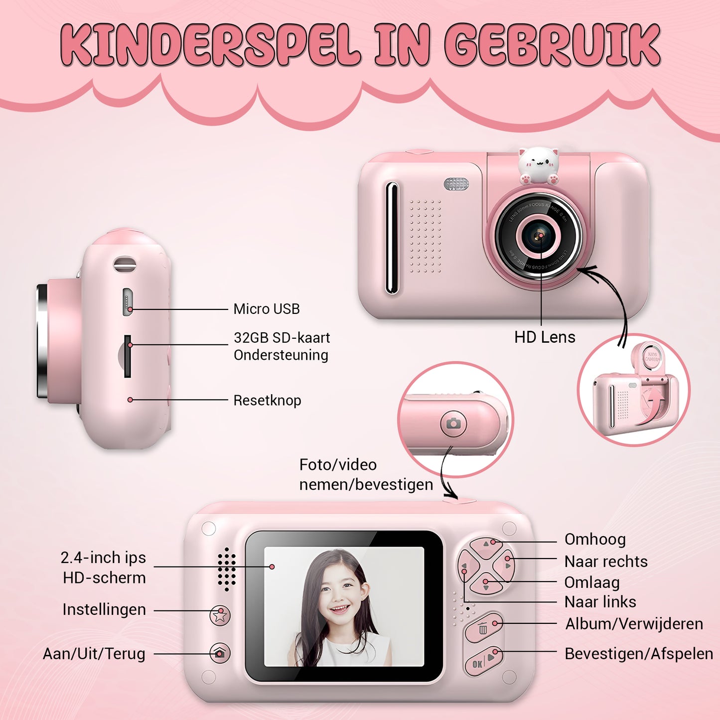 K&L Digitale Kindercamera Kids - Roze