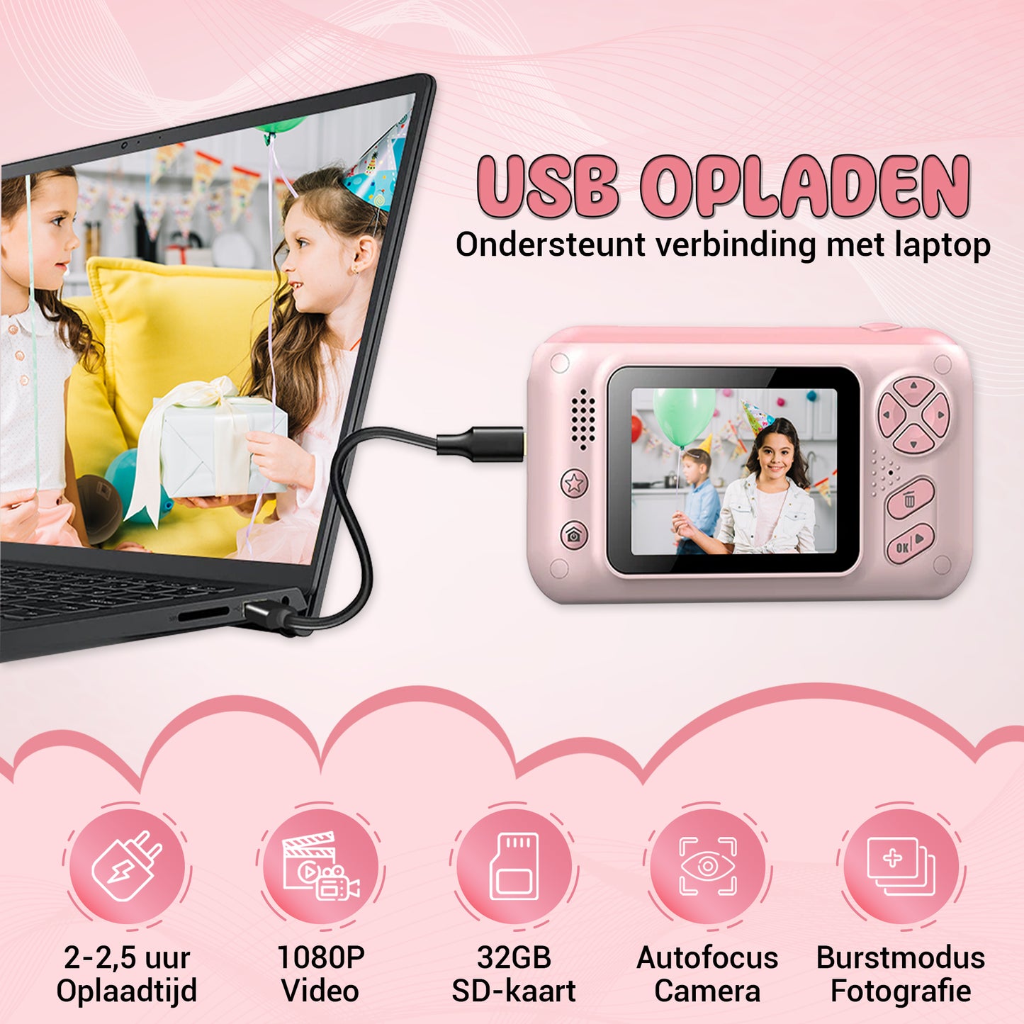 K&L Digitale Kindercamera Kids - Roze