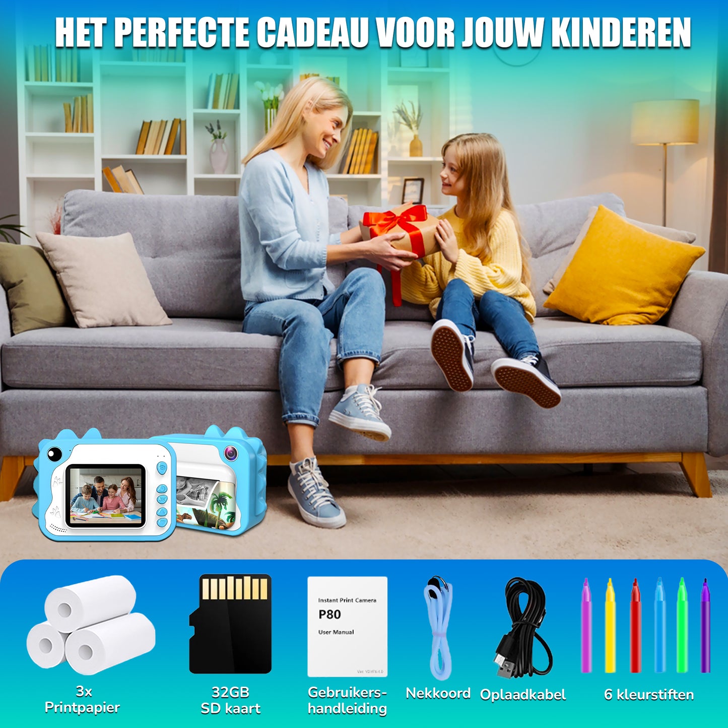 K&L® 3 IN 1 Digitale Kindercamera + Instant print Blauw