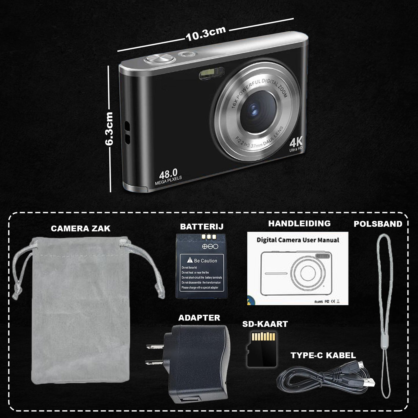 K&L Digitale Camera 4K - 64GB - Zwart
