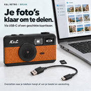 Foto’s overzetten via USB-C naar je computer. Kaartlezer niet inbegrepen.