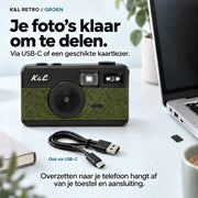 Foto’s overzetten via USB-C naar je computer. Kaartlezer niet inbegrepen.